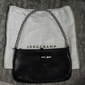 Longchamp Black Leather Chain Shoulder Bag